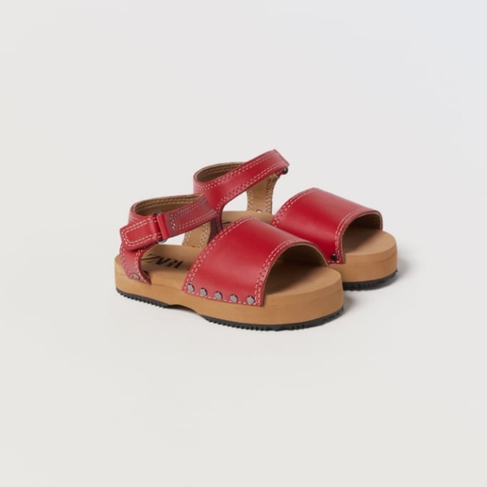 NWT Zara Size 8 toddler 100% Leather clogs red dress sandal